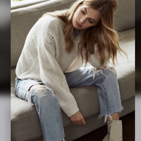 360 Cashmere Lea Distressed Cream Sweater Size XS - Picture 3 of 6